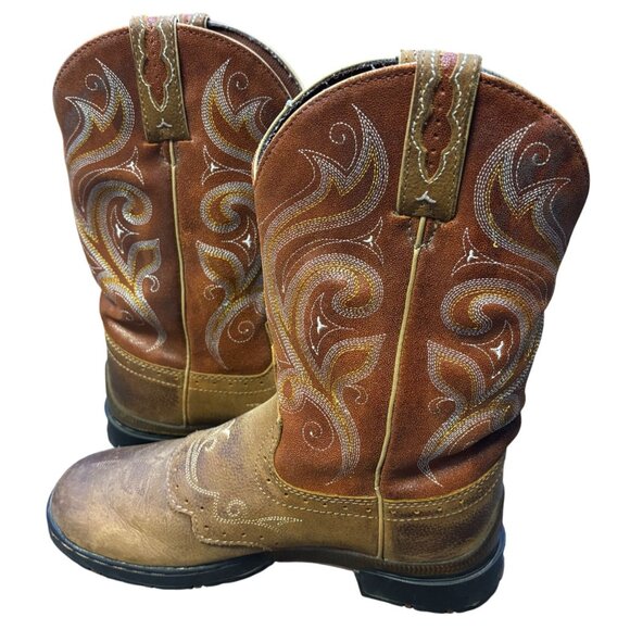 Justin Western Boots Brown Leather Size 7 - Picture 5 of 11